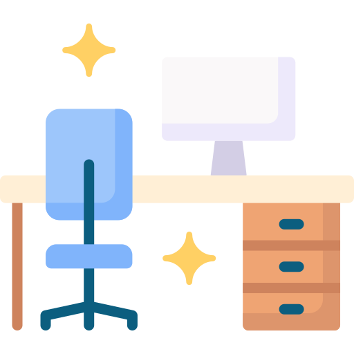 a chair and a desk with a computer